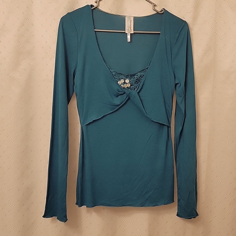 Women's Pretty Good embellished top, teal, size M.